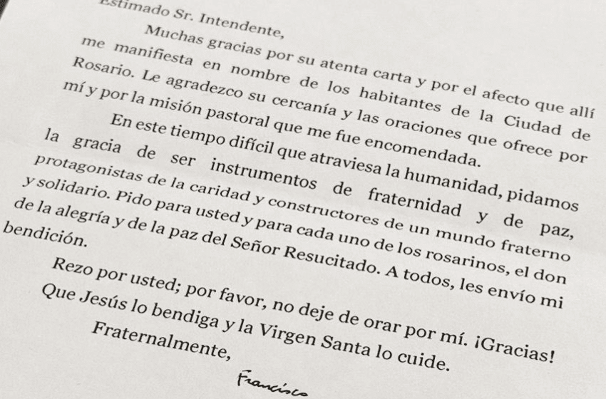 El papa Francisco le contestó la carta que Pablo Javkin le había mandado meses atrás por la inseguridad en Rosario