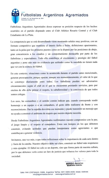 comunicado futbolistas agremiados