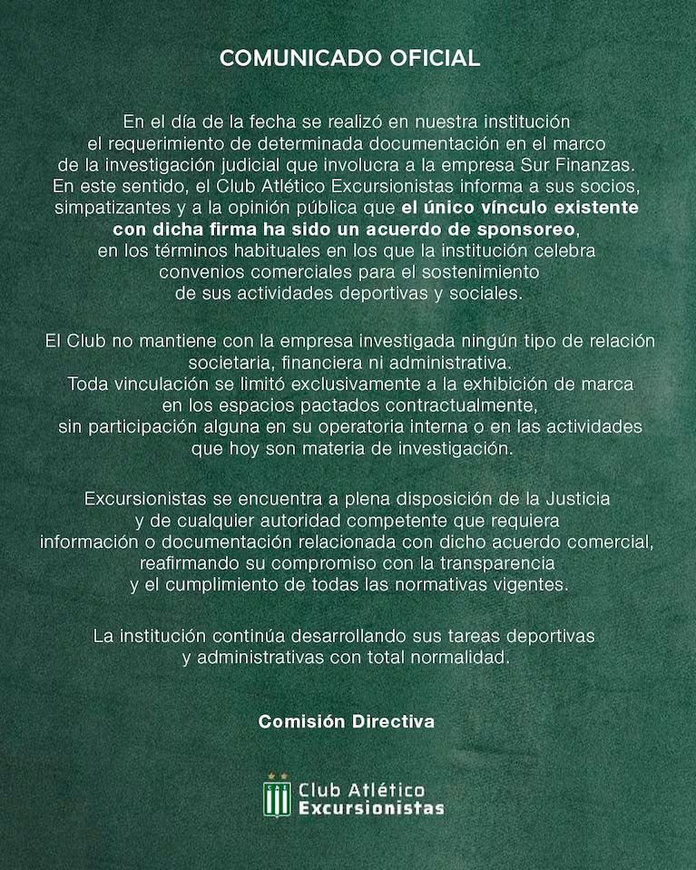 comunicado excursionistas allanamientos afa