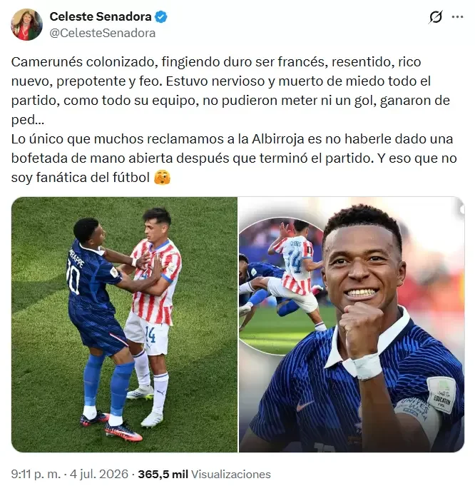 mbappe senadora racista