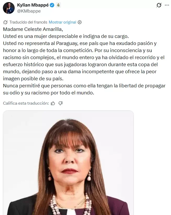 mbappe senadora racista