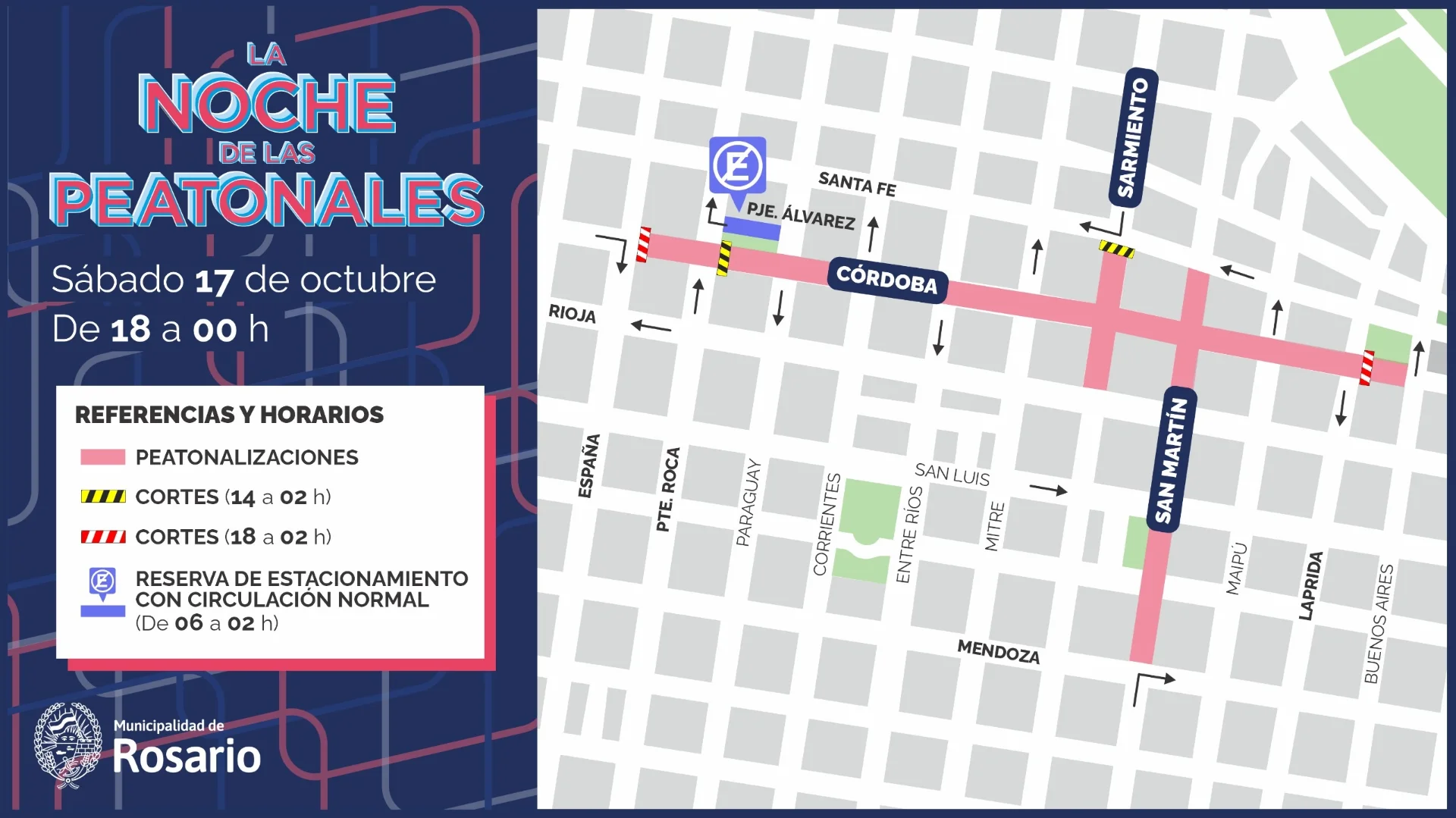 cortes la noche de las peatonales 2026
